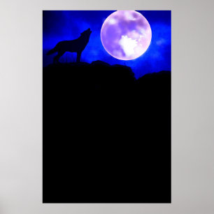 Wolf & Moon Panoramic Poster Print
