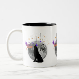 Wolf-Moon-Phoenix-Owl-graphic design coffee mug. Two-Tone Coffee Mug