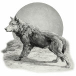 Wolf Moon Profile Standing Photo Sculpture<br><div class="desc">Vintage grey wolf posed before a full moon. Illustration is in grayscale. A wonderful wildlife design on gifts and apparel. Sure to please men,  women and all ages of animal lovers.</div>