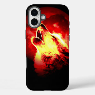 Wolf, Moon & Red Sky iPhone 16 Plus Case