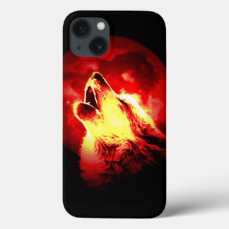Wolf, Moon & Red Sky iPhone 13 Case