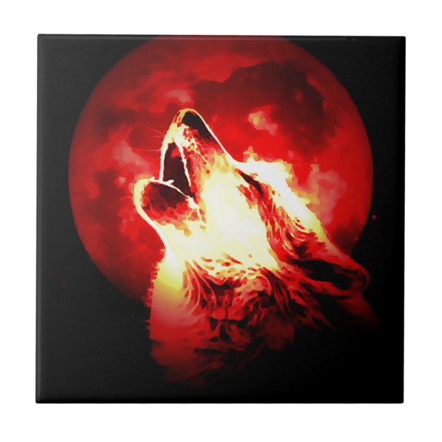 Wolf, Moon & Red Sky Tile (Front)