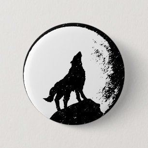 Wolf & Moon Silhoutte 6 Cm Round Badge