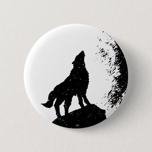 Wolf & Moon Silhoutte 6 Cm Round Badge (Front)