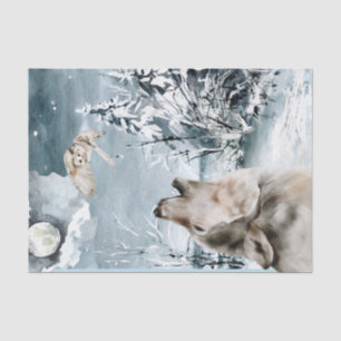 Wolf Moon Winter landscape Watercolor Owl Tissue Paper