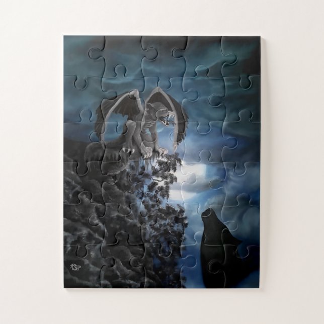 Wolf moon - Wolf with Golem Jigsaw Puzzle (Vertical)