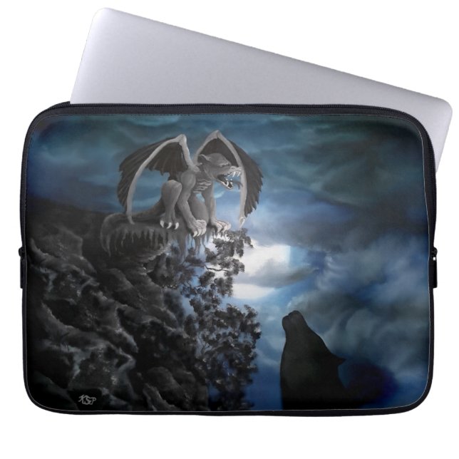 Wolf Moon - Wolf with Golem Laptop Sleeve (Front)