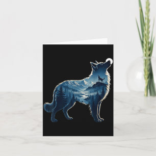 Wolf moonlit mountain forest exposure art card