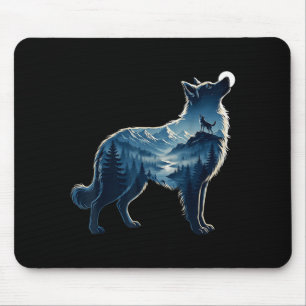 Wolf moonlit mountain forest exposure art mouse mat