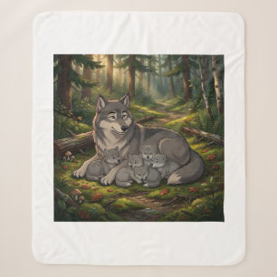 Wolf Mother And Pups Sherpa Blanket