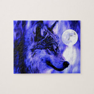 Wolf Motivational Freedom Blue Night Fullmoon Jigsaw Puzzle