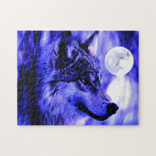Wolf Motivational Freedom Blue Night Fullmoon Jigsaw Puzzle