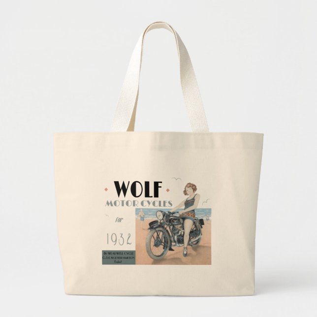 Wolf Motorcycles Poster Vintage Large Tote Bag (Front)