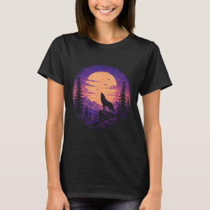 Wolf mountain forest moon wilderness nature T-Shirt