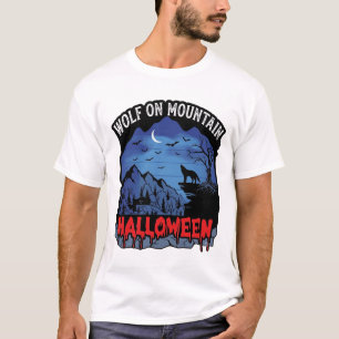 Wolf Mountain Halloween Howling Bats Moon_1 T-Shirt