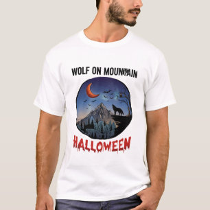 Wolf Mountain Halloween Howling Orange Moon Bats_1 T-Shirt