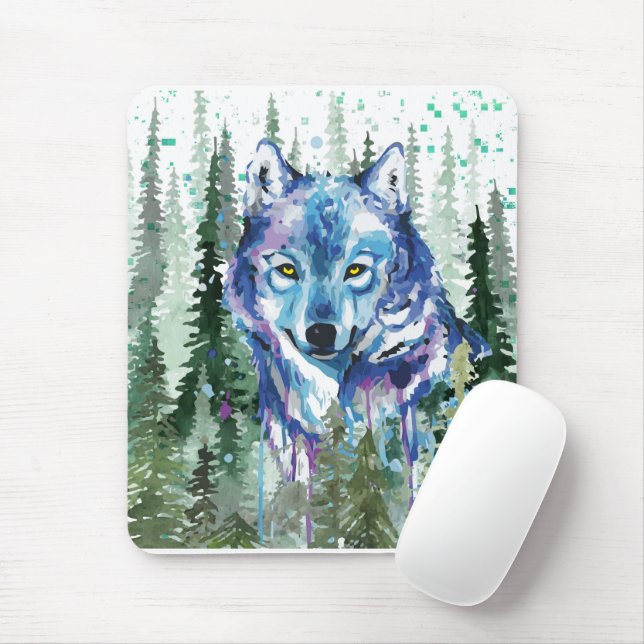 Wolf Mouse Pad | Colourful Watercolor Wolf  (With Mouse)
