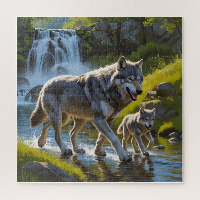 Wolf Mum and Pup Jigsaw Puzzle (Vertical)