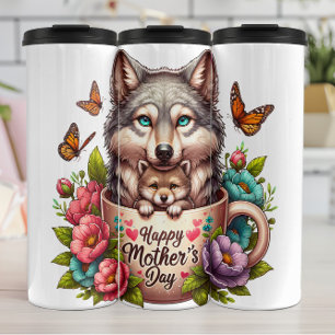 Wolf Mum: Pup, Flowers, Mother's Day Thermal Tumbler