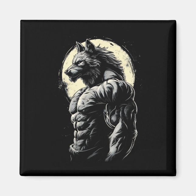 Wolf Muscular Muscles Bodybuilding Werewolf  Magnet (Front)
