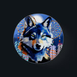 Wolf Native Animal Spirit  3 Cm Round Badge<br><div class="desc">Beautiful Wolf with deep yellow eyes,  with Native American Dreamcatcters,  in a Wild Blue Mountains Landscape and Full Moon. Original Vector Round Logo Design isolated on white Copyright BluedarkArt TheChameleonArt.</div>