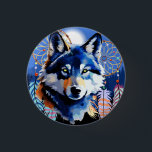 Wolf Native Animal Spirit  3 Cm Round Badge<br><div class="desc">Beautiful Wolf with deep yellow eyes,  with Native American Dreamcatcters,  in a Wild Blue Mountains Landscape and Full Moon. Original Vector Round Logo Design isolated on white Copyright BluedarkArt TheChameleonArt.</div>