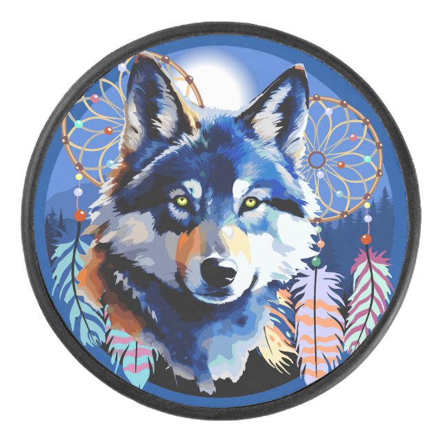 Wolf Native Animal Spirit  Hockey Puck (Front)