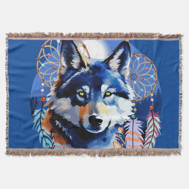 Wolf Native Animal Spirit   Throw Blanket (Front)