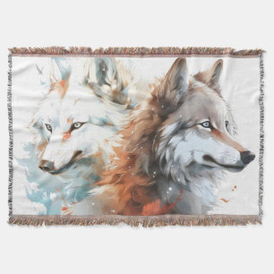 Wolf Nature Watercolor Couple Throw Blanket