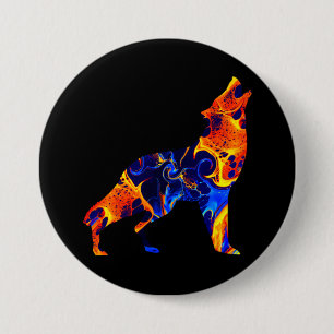 WOLF NEON ABSTRACT PAINT 7.5 CM ROUND BADGE