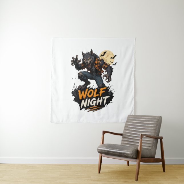 Wolf Night Halloween Graphic Tapestry (In Situ)