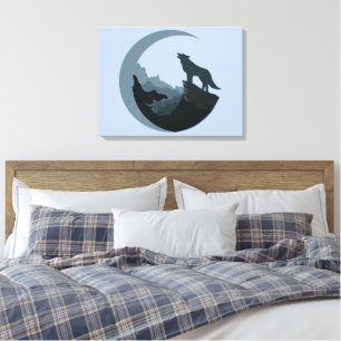 Wolf on a Cliff Howling at the Moon Canvas Print
