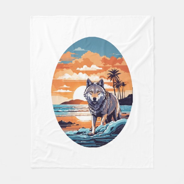 Wolf on the Beach Fleece Blanket (Front)