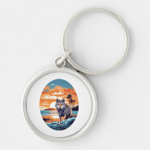 Wolf on the Beach Key Ring