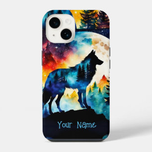 Wolf on the mountain-full moon *Personalize* iPhone 14 Case