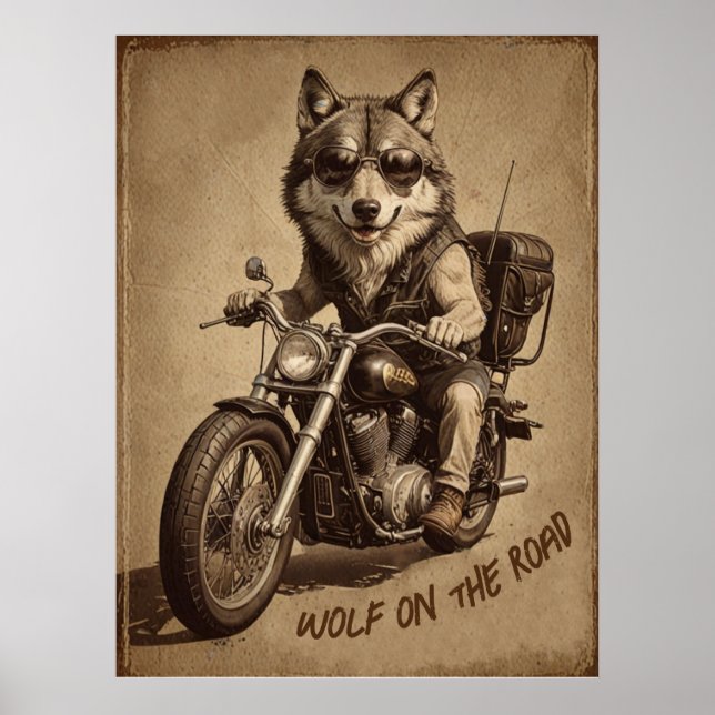 Wolf on the road biker poster (Front)