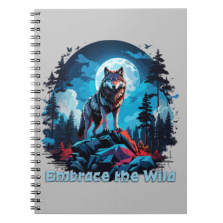 Wolf on top of Rock at Night Notebook