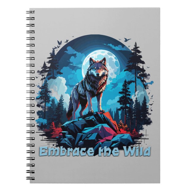 Wolf on top of Rock at Night Notebook (Front)