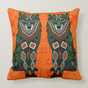 wolf orange geo cushion