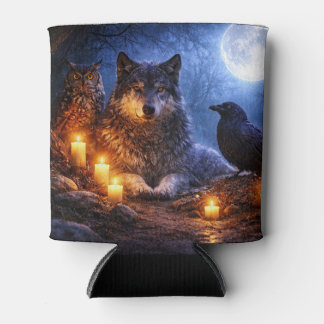 Wolf Owl and Raven Mystical Can Cooler