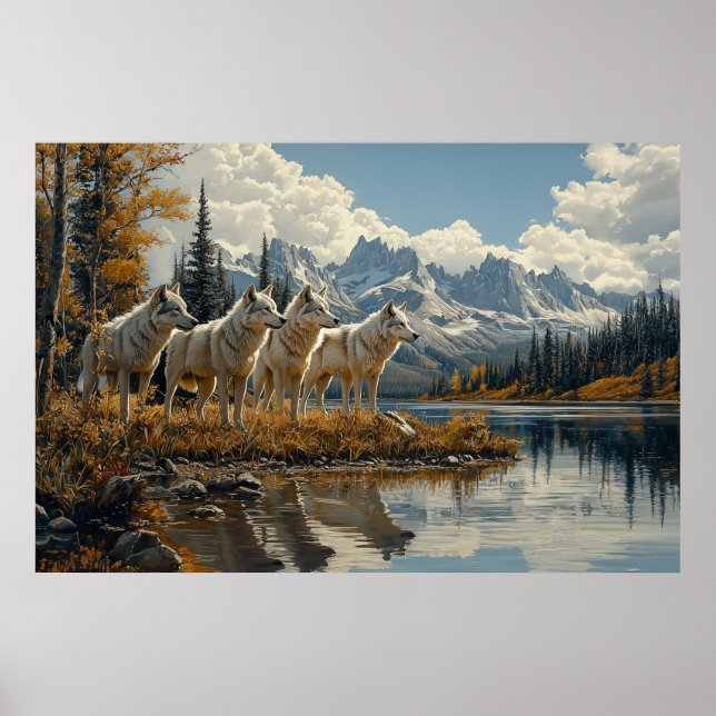 Wolf Pack by the Lake Poster (Front)
