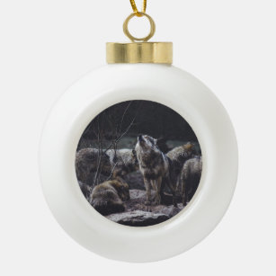 Wolf Pack Ceramic Ball Christmas Ornament
