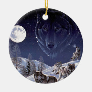 Wolf Pack Ceramic Tree Decoration