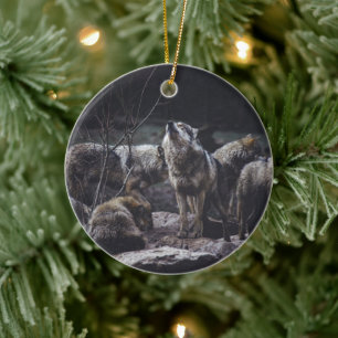 Wolf Pack Ceramic Tree Decoration