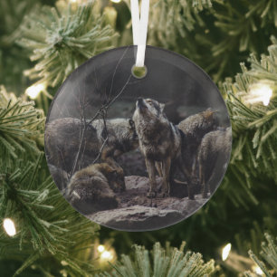 Wolf Pack Glass Tree Decoration