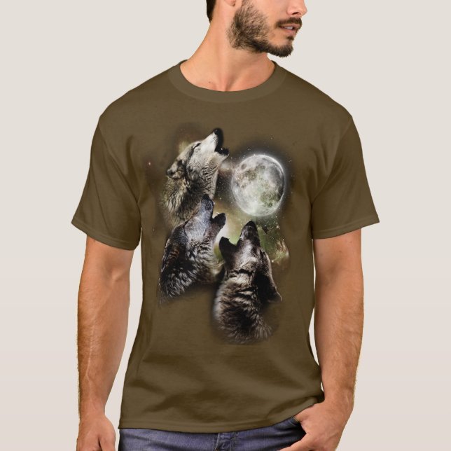  Wolf Pack Howling Full Moon Celestial Sky Men's T-Shirt (Front)