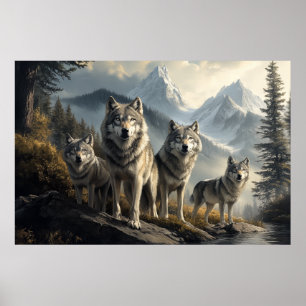 Wolf Pack in Mountain Landscape Poster