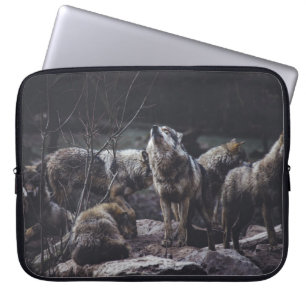 WOLF PACK ON ROCK FORMATION LAPTOP SLEEVE