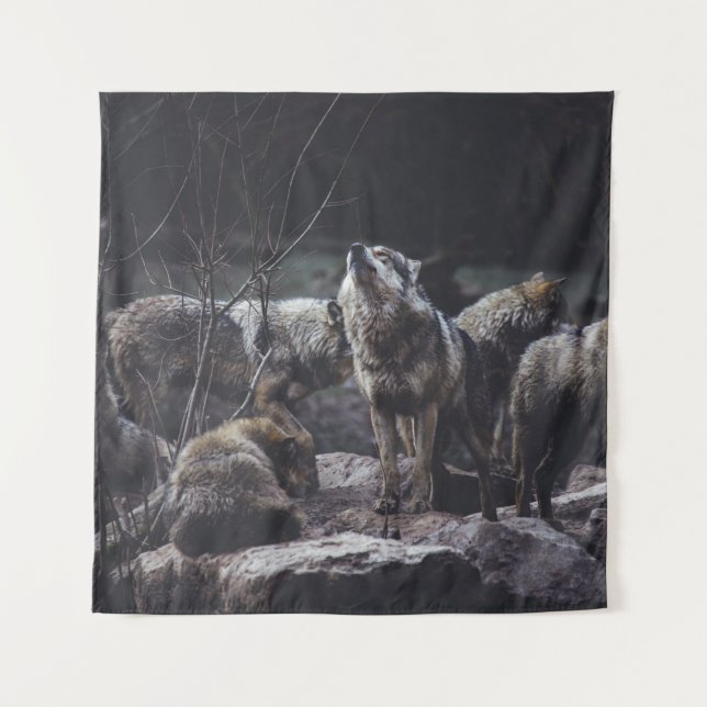 WOLF PACK ON ROCK FORMATION TAPESTRY (Front)