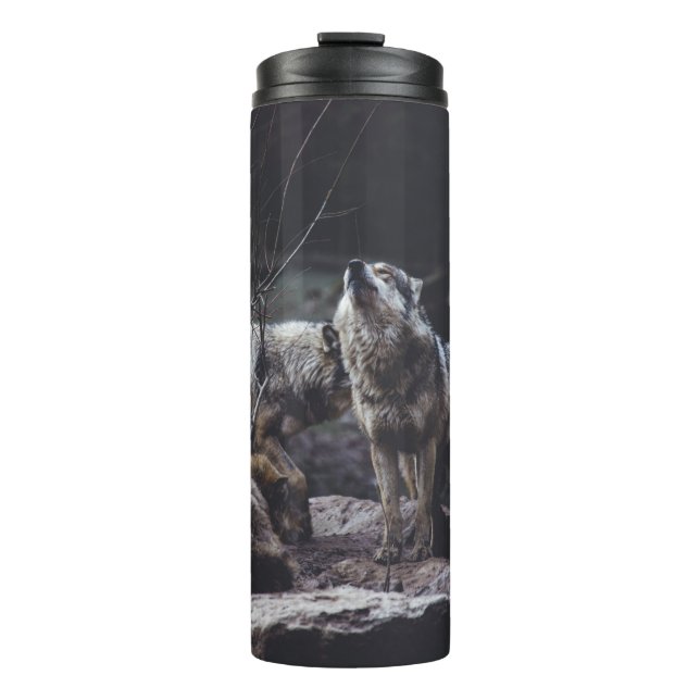 WOLF PACK ON ROCK FORMATION THERMAL TUMBLER (Front)